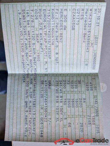 Mercedes-Benz E-Klasse T-Modell (BM 213)(06.2016->) DE - Kb5 E 300 de EU6d, T de AMG Line (EURO 6d), (Facelift) 2020 - 2023 #5